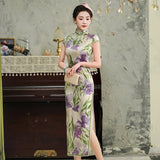 Modern qipao, Chinese Qipao dress, Mulberry Silk cheongsam,  Evening Dress,  purple floral qipao