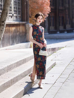 Modern Chinese Qipao dress,  sleeveless qipao, Evening Dress, floral pattern