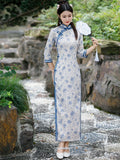 Modern Chinese Qipao, Evening Dresses, autumn qipao, floral qipao, 3/4 sleeve