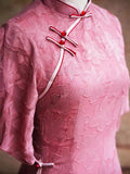 Modern Aodai, Knee length Cheongsam, aodai qipao, flower pattern, pink qipao