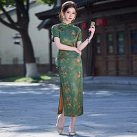 Modern Chinese qipao, Chinese Cheongsam, Evening Dress, Ball Gowns, green floral qipao
