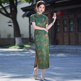 Modern Chinese qipao, Chinese Cheongsam, Evening Dress, Ball Gowns, green floral qipao