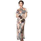 Traditional Chinese dress, full length length Cheongsam, floral Qipao, mandarin collar