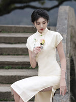 Modern Chinese qipao, Chinese Cheongsam, white jacquard dress, floral dress, Evening dress