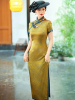 Qipao chinois moderne, Long Cheongsam, Qipao en soie, robe de soirée, robe de bal, qipao Jacquard doré