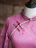 Modern Aodai, Knee length Cheongsam, aodai qipao, flower pattern, pink qipao