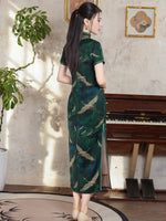 Modern Chinese Qipao, Chinese Cheongsam Dress, green crane Dresses, Ball Gowns