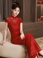 Chinesisches Hochzeitskleid, traditionelles chinesisches Kleid, besticktes Cheongsam, Brautkleid, Meerjungfrauenschwanzkleid, Mandarinkragen