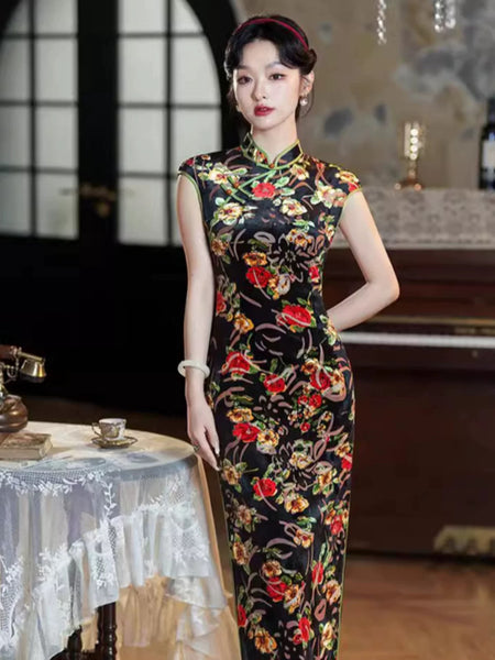 Chinese Cheongsam, velvet qipao, Evening Dress, Ball Gown