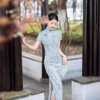 Traditionelles chinesisches Kleid, Cheongsam-Kleid, knielanges Qipao, atmungsaktives Sommer-Ramie-Qipao, Mandarinkragen