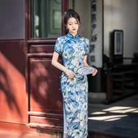 Modern Chinese qipao, Chinese Cheongsam Dress, Evening Dresses, blue floral dress