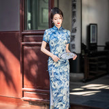 Modern Chinese qipao, Chinese Cheongsam Dress, Evening Dresses, blue floral dress
