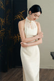 Traditional Chinese dress, Long Qipao, summer halterneck qipao, 3 color options