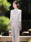 Qipao chinois moderne, Cheongsam en soie de mûrier, qipao en soie noire, imprimés floraux dorés