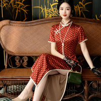 Traditionelles chinesisches Kleid, Cheongsam-Kleid, knielanges Qipao, atmungsaktives Sommer-Ramie-Qipao, Mandarinkragen