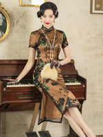 Modern Chinese Qipao, Mulberry Silk cheongsam,  Evening Dress, brown color qipao