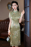 Modern Chinese dress, Evening Dress, Silk qipao,  green floral print, Spring dress