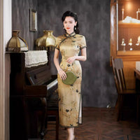 Qipao chinois moderne, Cheongsam en soie de mûrier, qipao en soie, robe de printemps, qipao jaune clair