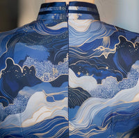 robe traditionnelle chinoise, Cheongsam chinois brodé, robes de soirée, robes de bal, bleu marine, col mandarin