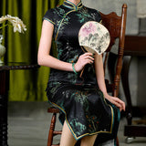 Modern Chinese qipao, mulberry silk Cheongsam, black Silk qipao, mandarin collar