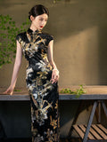 Modern Chinese qipao, Chinese Cheongsam, Ball Gowns, Long Evening Dress, black floral qipao