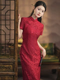 Modern Chinese Qipao, Chinese Cheongsam, tea ceremony lace qipao, Red qipao, wedding qipao