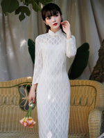 Modern Chinese Qipao dress, Evening Dress, white lace qipao, mandarin collar