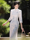 Qipao chinois moderne, Cheongsam en soie de mûrier, qipao en soie noire, imprimés floraux dorés