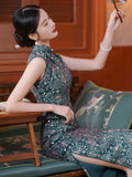 Modern Chinese qipao, green color, Chinese Cheongsam, Evening Dress, Ball Gowns, mandarin collar