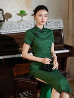 modeen Chinese dress, green color Qipao, mandarin collar