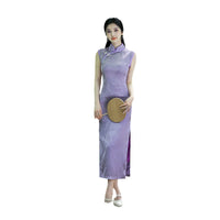 Modern Chinese Qipao dress,  sleeveless qipao, Evening Dress, lavender jacquard qipao
