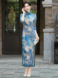 Modern Chinese Qipao dress,  light blue floral dress, Evening Dress