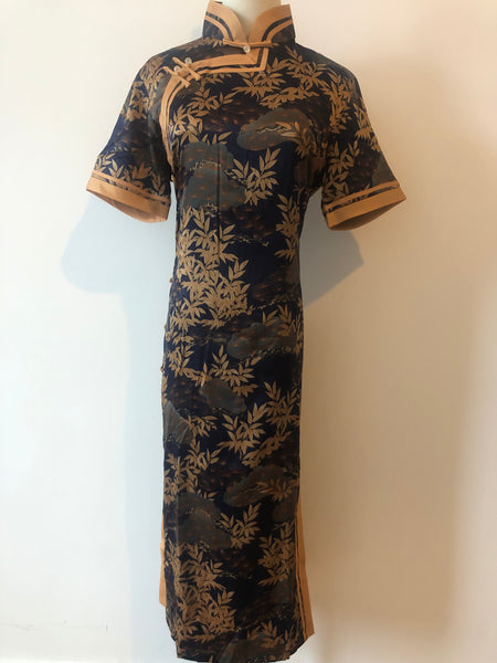 Elegant traditional Chinese dress, Chinese Cheongsam Dress, navy blue floral Dress, Ball Gowns, mandarin collar