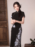 Modern qipao, Chinese Cheongsam, black color qipao, Evening Dress, floral prints, spring summer dress