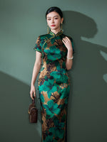 Modern Chinese Qipao, Mulberry Silk cheongsam, floral pattern, green color qipao