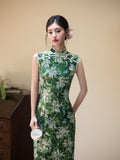 Chinese Cheongsam, velvet qipao, Sleeveless summer qipao
