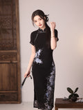 Modern qipao, Chinese Cheongsam, black color qipao, Evening Dress, floral prints, spring summer dress