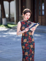 Modern Chinese Qipao dress,  sleeveless qipao, Evening Dress, floral pattern