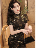 Qipao chinois moderne, Cheongsam en soie de mûrier, qipao noir, robe de printemps