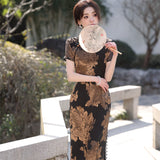 Traditional Chinese dress,  floral qipao, short sleeve, mandarin collar