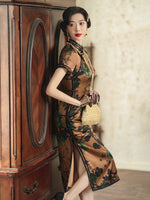 Qipao chinois moderne, cheongsam en soie de mûrier, robe de soirée, qipao de couleur marron