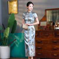 Qipao moderne, robe chinoise Qipao, cheongsam en soie de mûrier, robe de soirée, clolor bleu clair