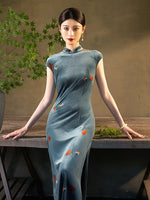 Modern Chinese qipao, Chinese Cheongsam, Ball Gowns, Long Evening Dress, blue floral qipao