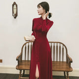 Chinese wedding dress, traditional Chinese dress, wine red Cheongsam, Bridal dress, mandarin collar