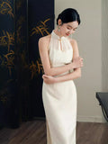 Traditional Chinese dress, Long Qipao, summer halterneck qipao, 3 color options