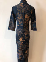 Modern Chinese qipao, Chinese Cheongsam Dress, dark navy blue qipao, Ball Gowns, 3/4 sleeve, mandarin collar