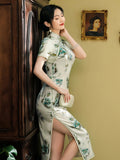 Modern Chinese Qipao, Silk Qipao, Evening Dress, ball gown, floral color