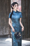 Modern Chinese Qipao, Blue Cheongsam, Long Evening Dress, floral print