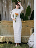 Modern Chinese Qipao dress, Evening Dress, white lace qipao, mandarin collar