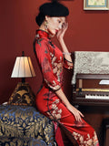 3/4 sleeve, Mulberry Silk cheongsam,  Evening Dress, red wedding qipao